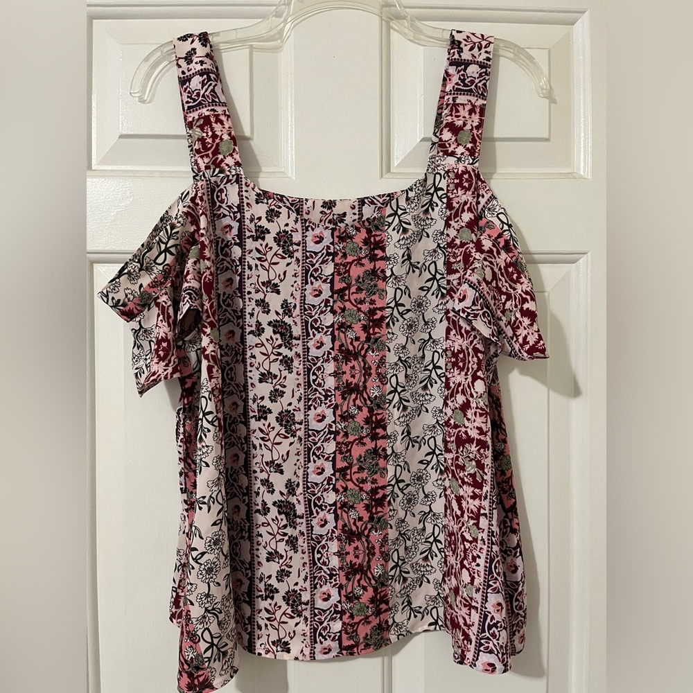 Multi pink colored cold shoulder blouse
